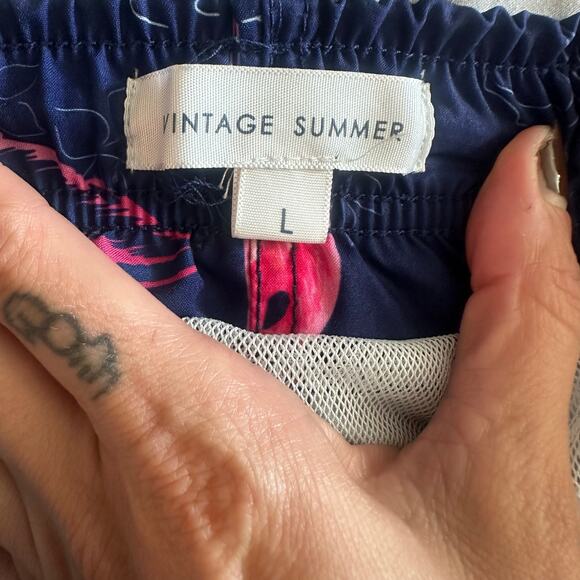 Vintage Summer Navy/Flamingo Print Swim Trunks- L - Picture 3 of 9